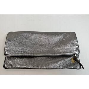 Clare V Metallic Leather Foldover Clutch Bronze/Gunmetal
